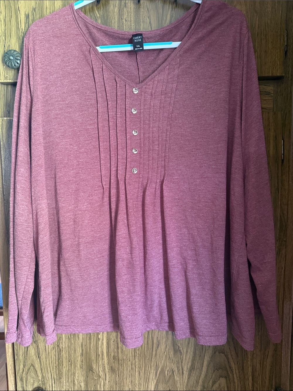 Every Body Mauve Pintuck Henley Long-Sleeve Top